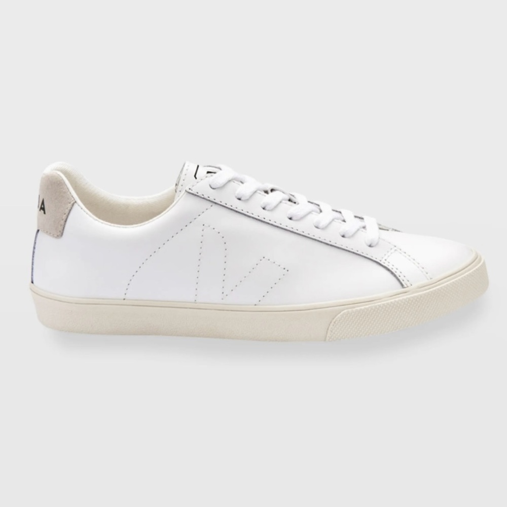 Veja White Leather Low-Top Sneakers with Beige Accents